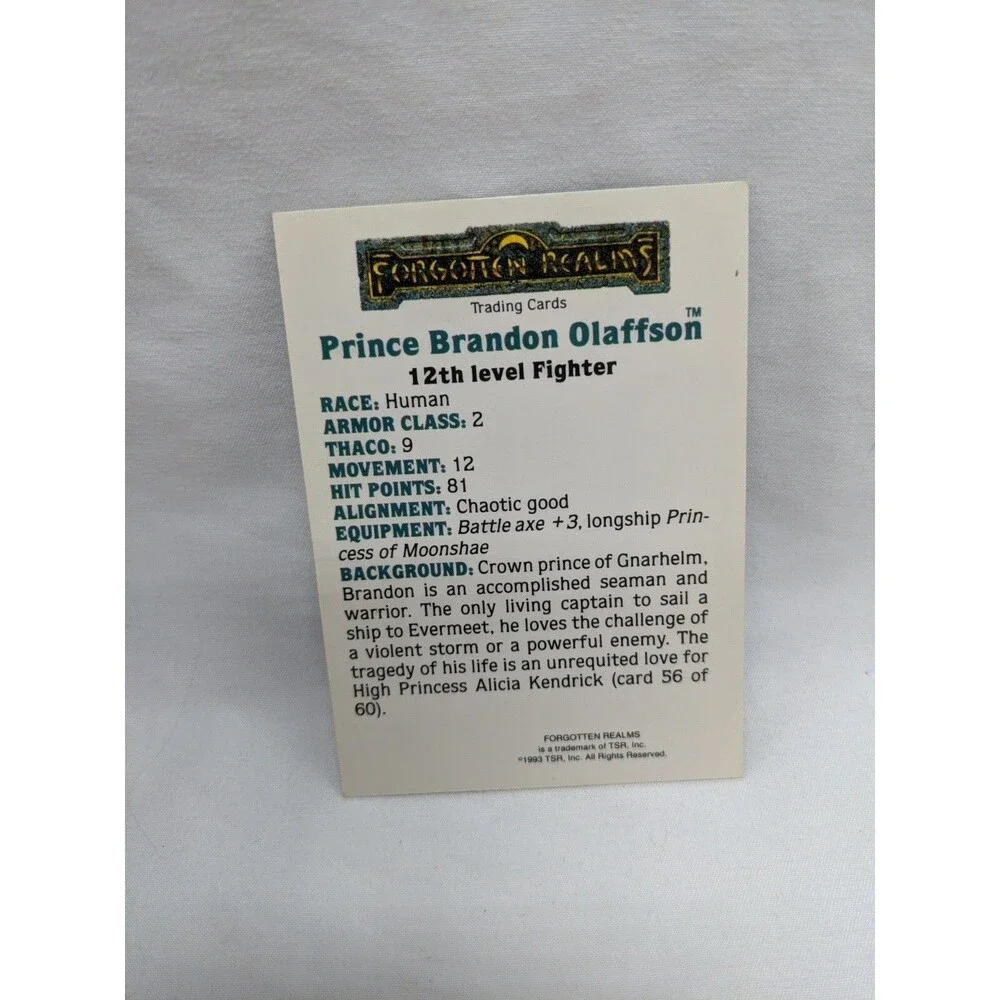 Lot Of (7) TSR 1993 Series Rare Set Forgotten Realms Gold Border Trading Cards